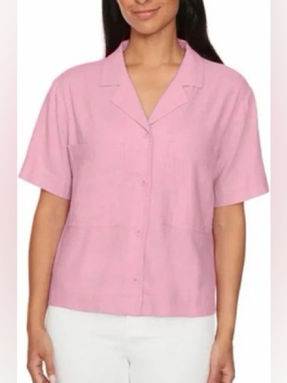 Buffalo David Bitton Women's Pink Linen Blend Short Sleeve Utility Top XL